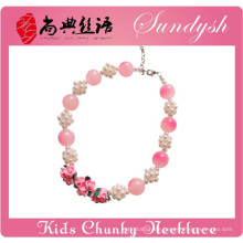 Schöne handgemachte Clay Flower Pearl Ball Rosa Bead Mädchen Chunky Halskette
